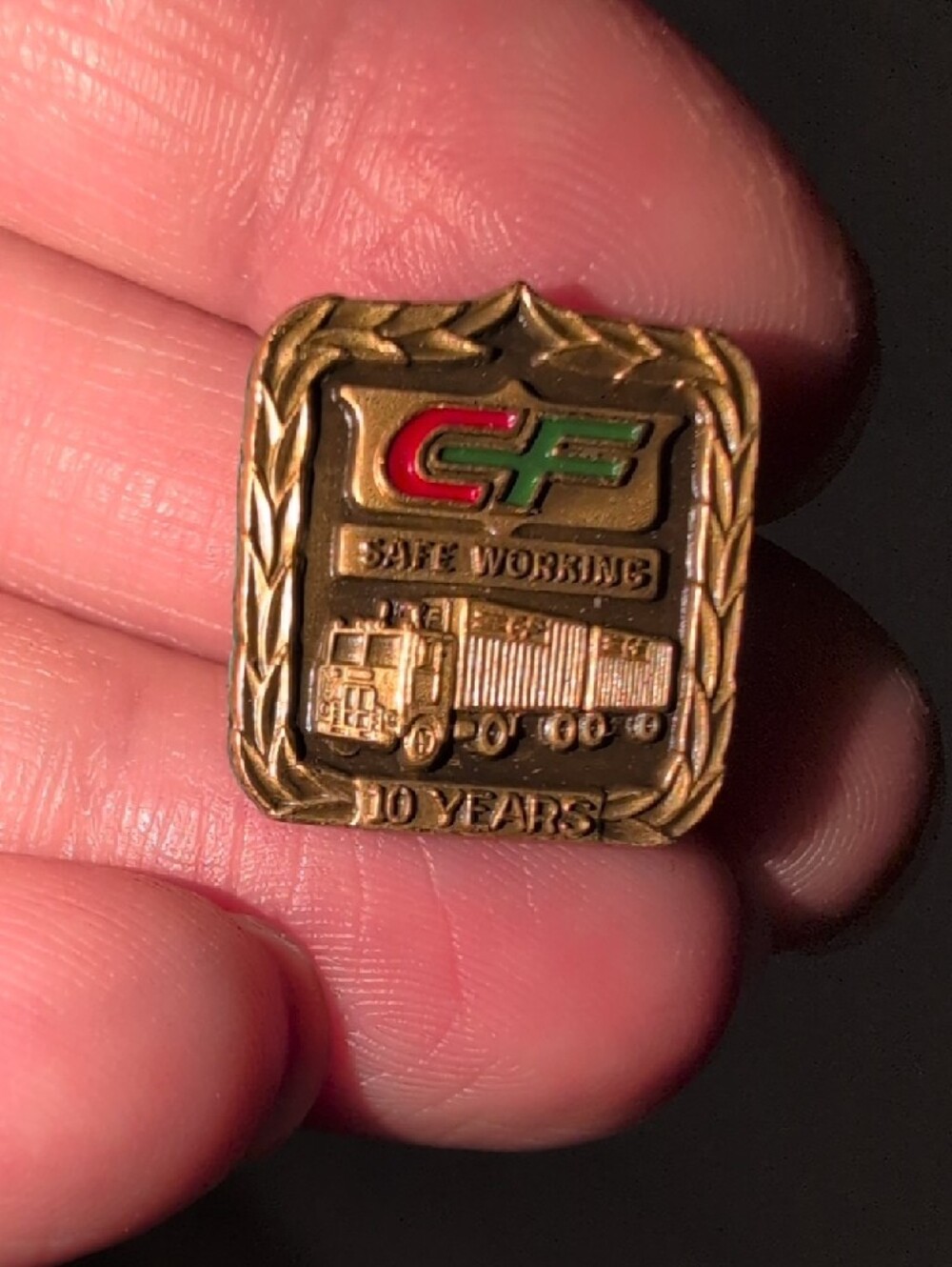 ❤️‍🔥10/$10❤️‍🔥 Distressed CF Safe Working 10 Years Gold Employee Pin - Truck
